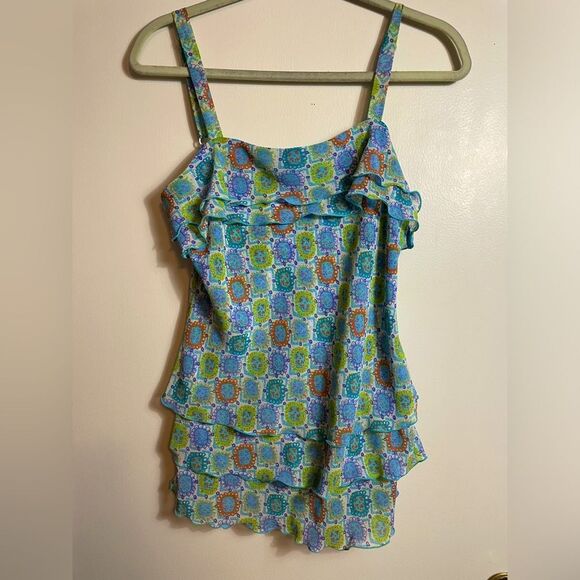 Y2K Bright color Adjustable Spaghetti Straps Ruffled Layered Lightweight Top Sz6 - Picture 1 of 8